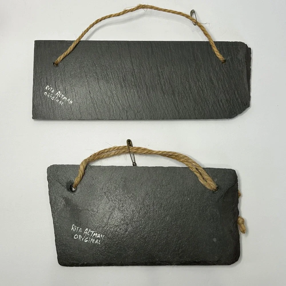 Hand Painted Slate Apple Wall Hanging Decor Set of‎ 2 Home Decor Cute Art